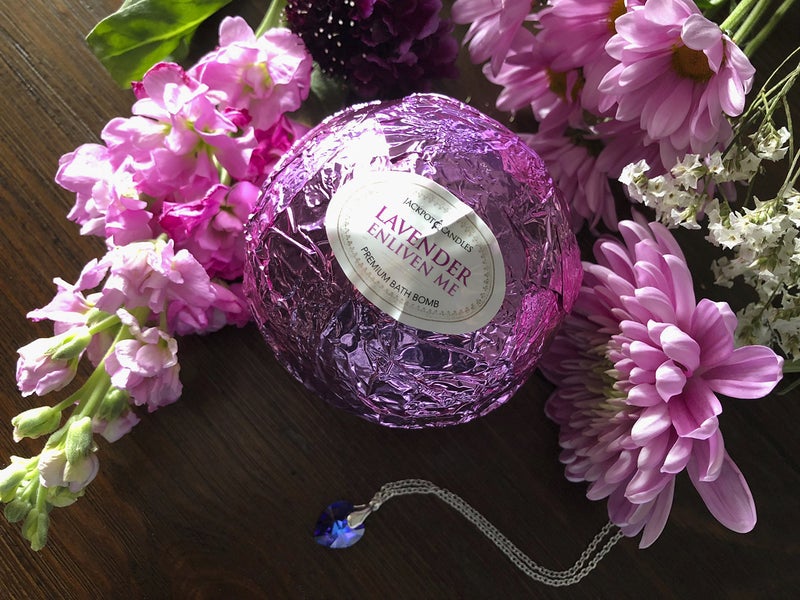 Jackpot Candles Enliven Me Lavender Bath Bomb with Necklace Created with Crystal Extra Large 10 oz. Made in USA - Image 5